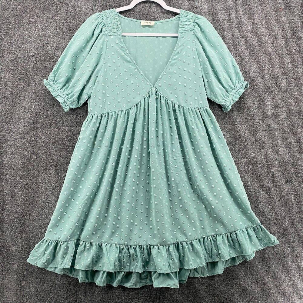UMGEE Dress Womens S Green V-Neck Puff Sleeve Babydoll Boho Cottagecore Peasant
